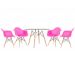 Mesa redonda Eames com tampo de vidro 120 cm + 4 cadeiras Eiffel DAW Rosa pink