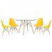 Mesa redonda Eames com tampo de vidro 120 cm + 4 cadeiras Eiffel DSW Amarelo