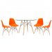 Mesa redonda Eames com tampo de vidro 120 cm + 4 cadeiras Eiffel DSW Laranja