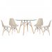 Mesa redonda Eames com tampo de vidro 120 cm + 4 cadeiras Eiffel DSW Nude
