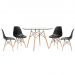 Mesa redonda Eames com tampo de vidro 120 cm + 4 cadeiras Eiffel DSW Preto