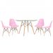 Mesa redonda Eames com tampo de vidro 120 cm + 4 cadeiras Eiffel DSW Rosa claro