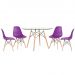 Mesa redonda Eames com tampo de vidro 120 cm + 4 cadeiras Eiffel DSW Roxo