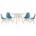 Mesa redonda Eames com tampo de vidro 120 cm + 4 cadeiras Eiffel DSW Turquesa