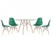 Mesa redonda Eames com tampo de vidro 120 cm + 4 cadeiras Eiffel DSW Verde Escuro