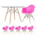 Mesa redonda Eames com tampo de vidro 120 cm + 5 cadeiras Eiffel DAW Rosa pink