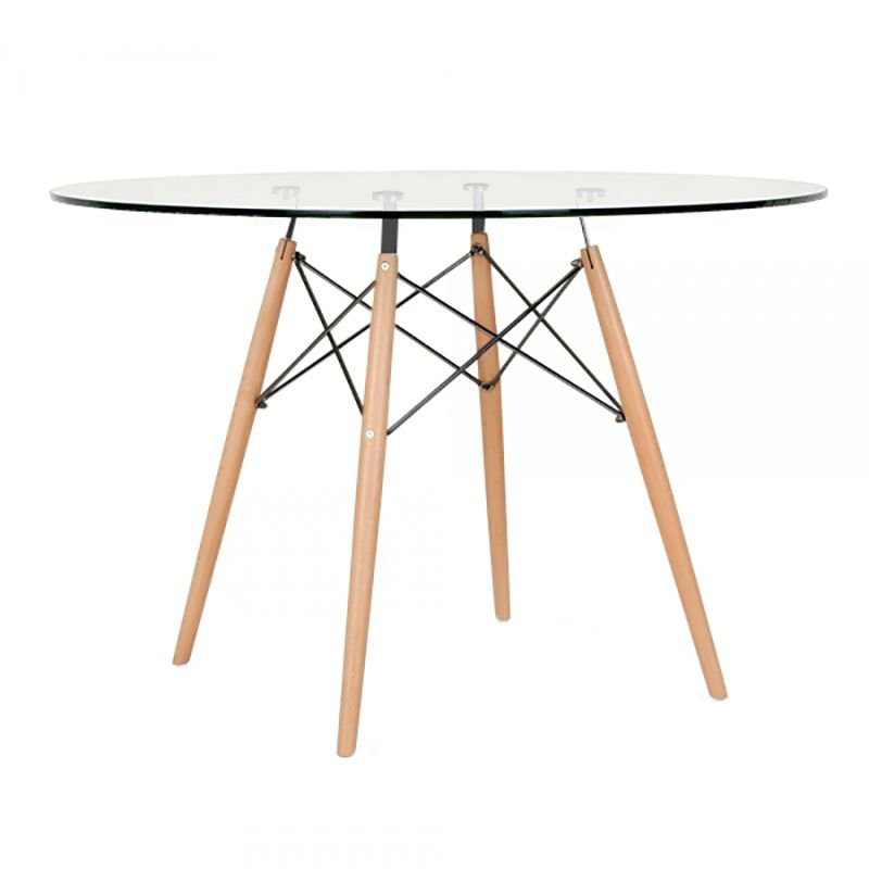 Mesa redonda Eames com tampo de vidro 120 cm + 5 cadeiras Eiffel DAW Rosa pink