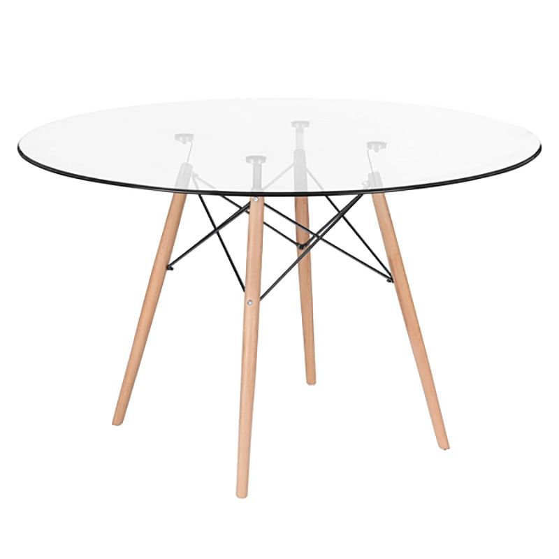 Mesa redonda Eames com tampo de vidro 120 cm + 5 cadeiras Eiffel DAW Rosa pink