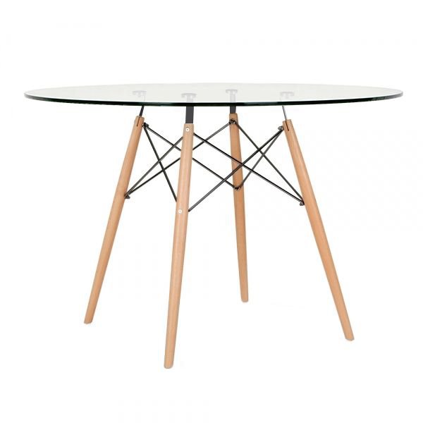 Mesa redonda Eames com tampo de vidro 120 cm + 5 cadeiras Eiffel DSW Vermelho