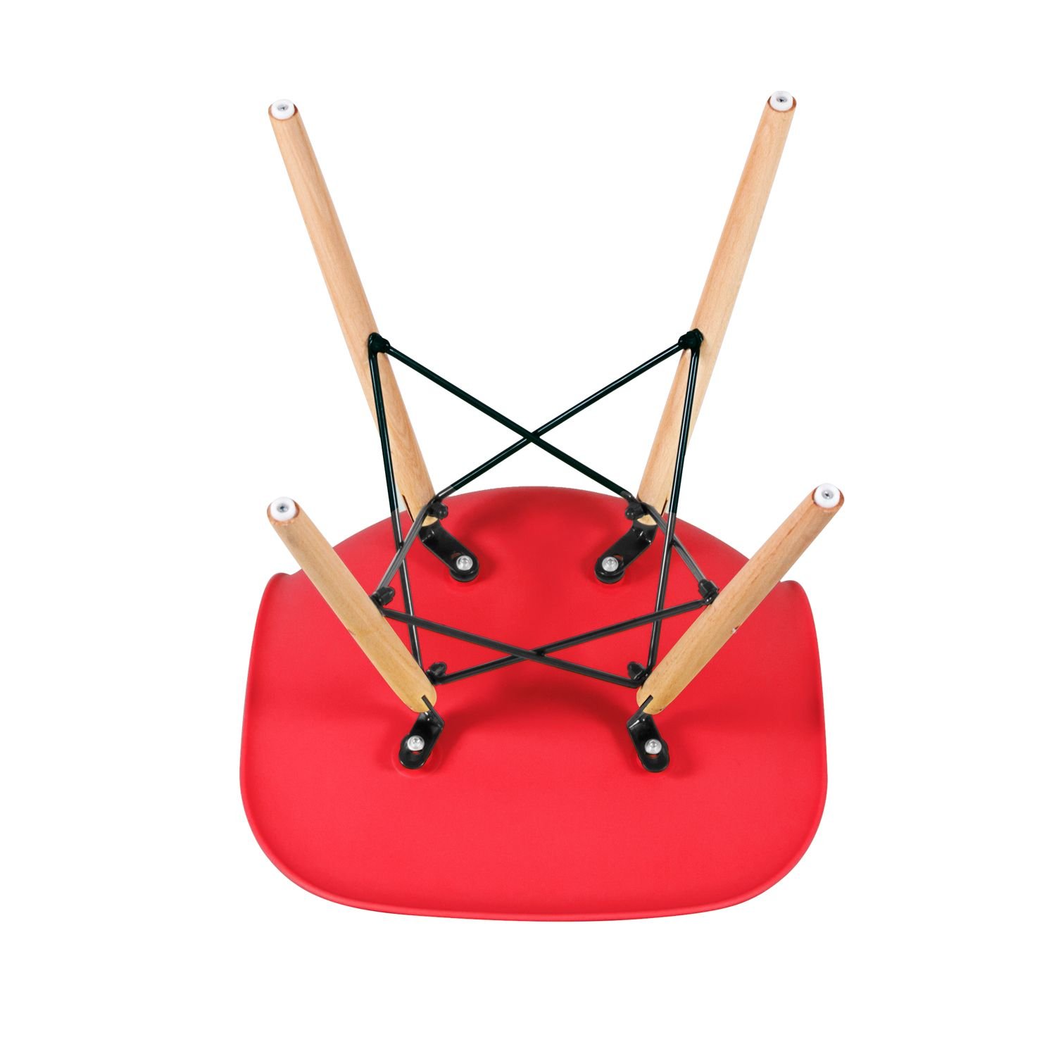 Mesa redonda Eames com tampo de vidro 120 cm + 5 cadeiras Eiffel DSW Vermelho