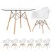 Mesa redonda Eames com tampo de vidro 120 cm + 6 cadeiras Eiffel DAW Branco