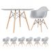Mesa redonda Eames com tampo de vidro 120 cm + 6 cadeiras Eiffel DAW Cinza claro