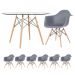 Mesa redonda Eames com tampo de vidro 120 cm + 6 cadeiras Eiffel DAW Cinza escuro