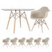 Mesa redonda Eames com tampo de vidro 120 cm + 6 cadeiras Eiffel DAW Nude