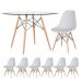 Mesa redonda Eames com tampo de vidro 120 cm + 6 cadeiras Eiffel DSW Cinza claro