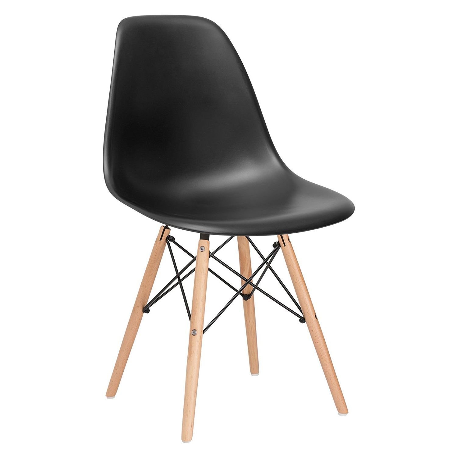 Mesa redonda Eames com tampo de vidro 120 cm + 6 cadeiras Eiffel DSW Preto