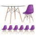Mesa redonda Eames com tampo de vidro 120 cm + 6 cadeiras Eiffel DSW Roxo