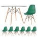Mesa redonda Eames com tampo de vidro 120 cm + 6 cadeiras Eiffel DSW Verde escuro