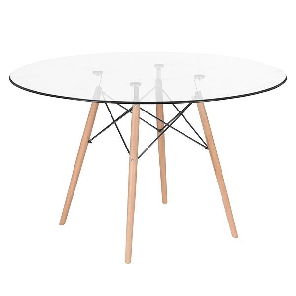 Mesa redonda Eames com tampo de vidro 120 cm + 6 cadeiras Eiffel DSW Verde escuro