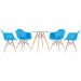 Mesa redonda Eames com tampo de vidro 70 cm + 4 cadeiras Eiffel DAW Azul céu