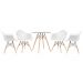 Mesa redonda Eames com tampo de vidro 70 cm + 4 cadeiras Eiffel DAW Branco