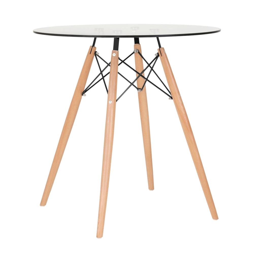 Mesa redonda Eames com tampo de vidro 70 cm + 4 cadeiras Eiffel DAW Branco
