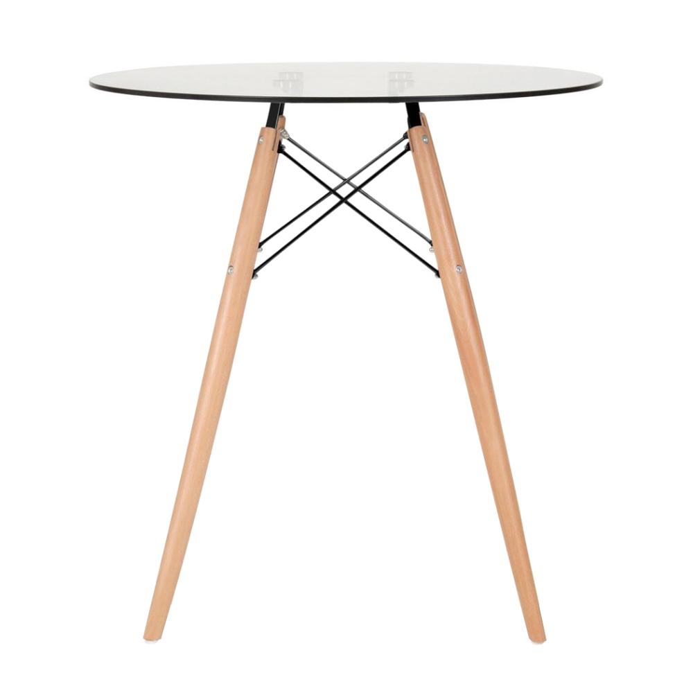 Mesa redonda Eames com tampo de vidro 70 cm + 4 cadeiras Eiffel DAW Branco