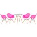 Mesa redonda Eames com tampo de vidro 70 cm + 4 cadeiras Eiffel DAW Rosa pink
