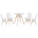 Mesa redonda Eames com tampo de vidro 70 cm + 4 cadeiras Eiffel DSW Branco
