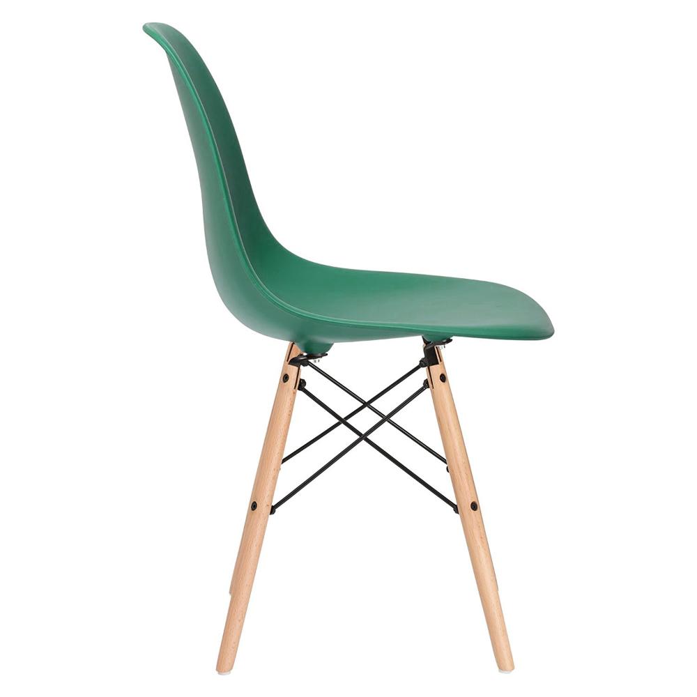 Mesa redonda Eames com tampo de vidro 70 cm + 4 cadeiras Eiffel DSW Verde escuro