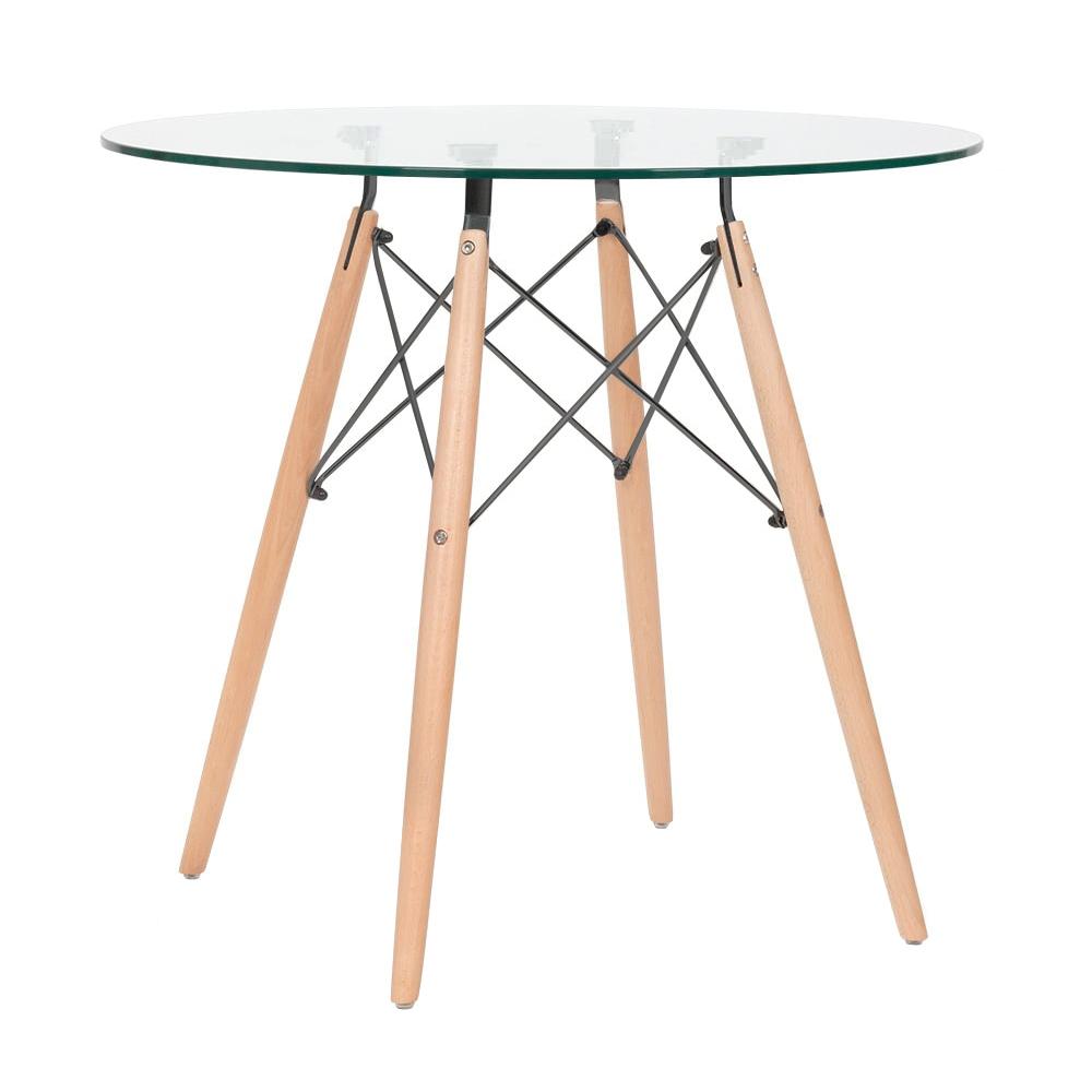Mesa redonda Eames com tampo de vidro 80 cm + 4 cadeiras Eiffel DAW Nude