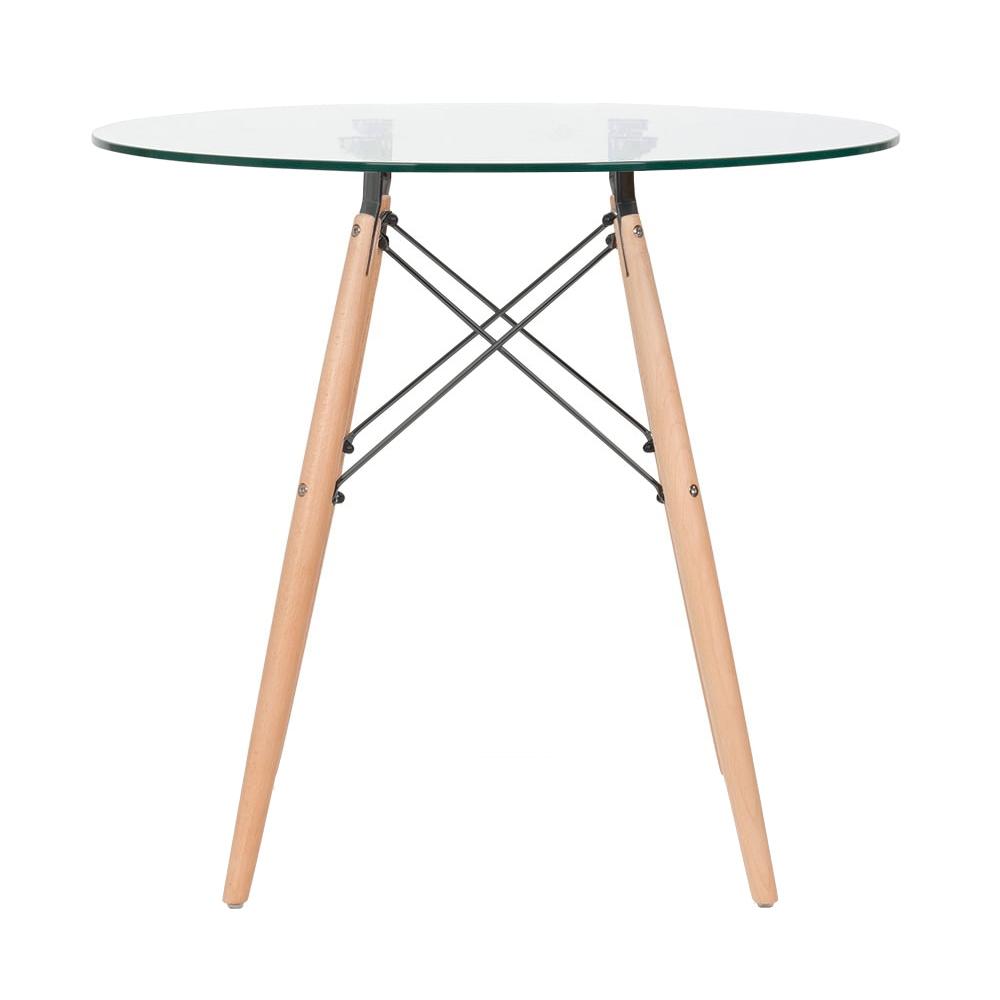 Mesa redonda Eames com tampo de vidro 80 cm + 4 cadeiras Eiffel DAW Nude