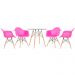 Mesa redonda Eames com tampo de vidro 80 cm + 4 cadeiras Eiffel DAW Rosa pink