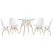Mesa redonda Eames com tampo de vidro 80 cm + 4 cadeiras Eiffel DSW Branco