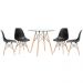Mesa redonda Eames com tampo de vidro 80 cm + 4 cadeiras Eiffel DSW Preto