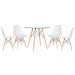 Mesa redonda Eames com tampo de vidro 90 cm + 4 cadeiras Eiffel DSW Branco