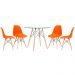 Mesa redonda Eames com tampo de vidro 90 cm + 4 cadeiras Eiffel DSW Laranja
