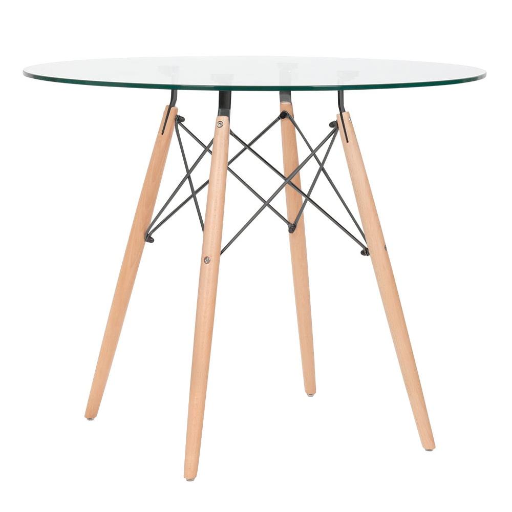 Mesa redonda Eames com tampo de vidro 90 cm + 4 cadeiras Eiffel DSW Laranja