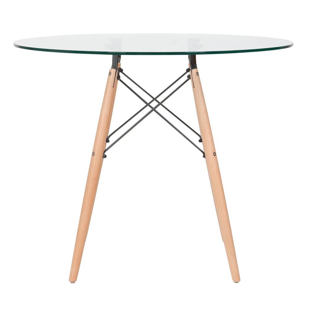Mesa redonda Eames com tampo de vidro 90 cm + 4 cadeiras Eiffel DSW Laranja