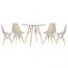 Mesa redonda Eames com tampo de vidro 90 cm + 4 cadeiras Eiffel DSW Nude