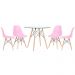 Mesa redonda Eames com tampo de vidro 90 cm + 4 cadeiras Eiffel DSW Rosa claro