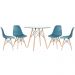 Mesa redonda Eames com tampo de vidro 90 cm + 4 cadeiras Eiffel DSW Turquesa
