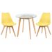 Mesa redonda jantar cozinha com tampo de vidro 70 cm + 2 cadeiras estofadas Leda Amarelo