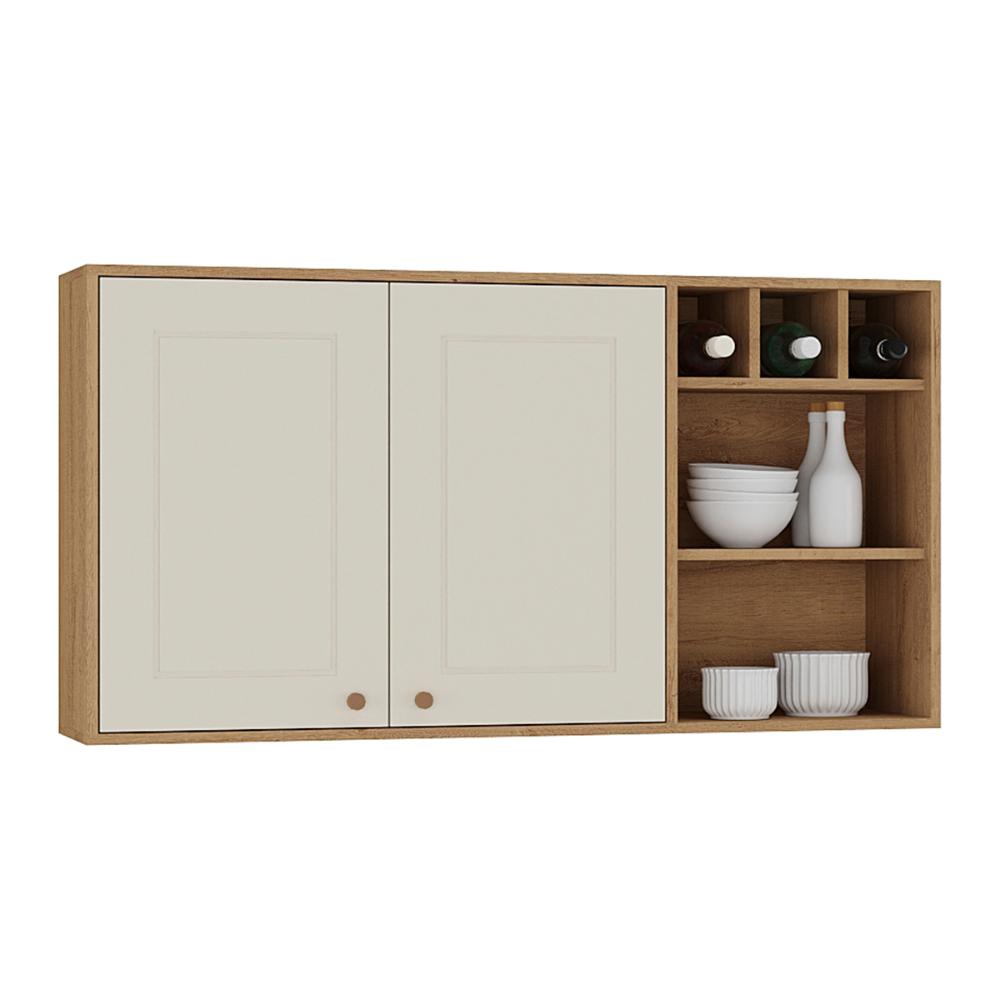 Aéreo Tunísia 120cm com Nicho 2 Portas e Prateleiras Canelato/Off White
