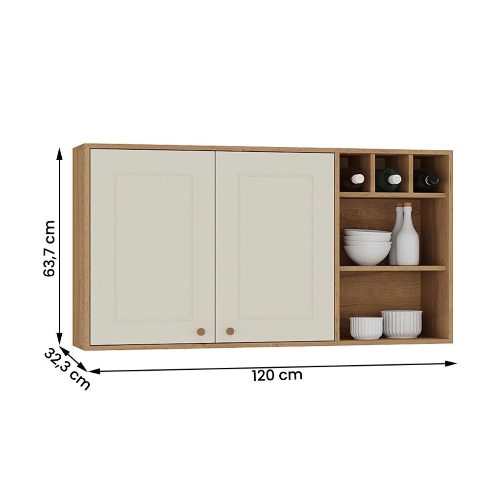 Aéreo Tunísia 120cm com Nicho 2 Portas e Prateleiras Canelato/Off White