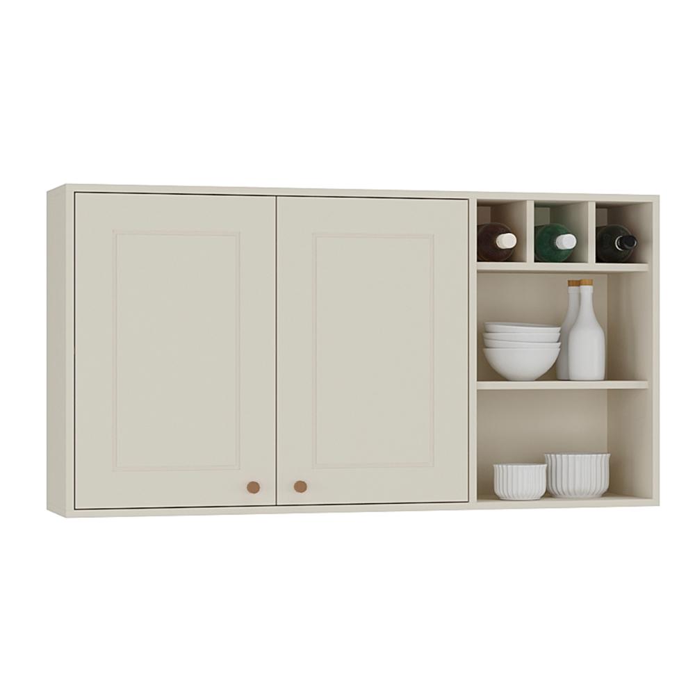 Aéreo Tunísia 120cm com Nicho 2 Portas e Prateleiras Off White/Canelato