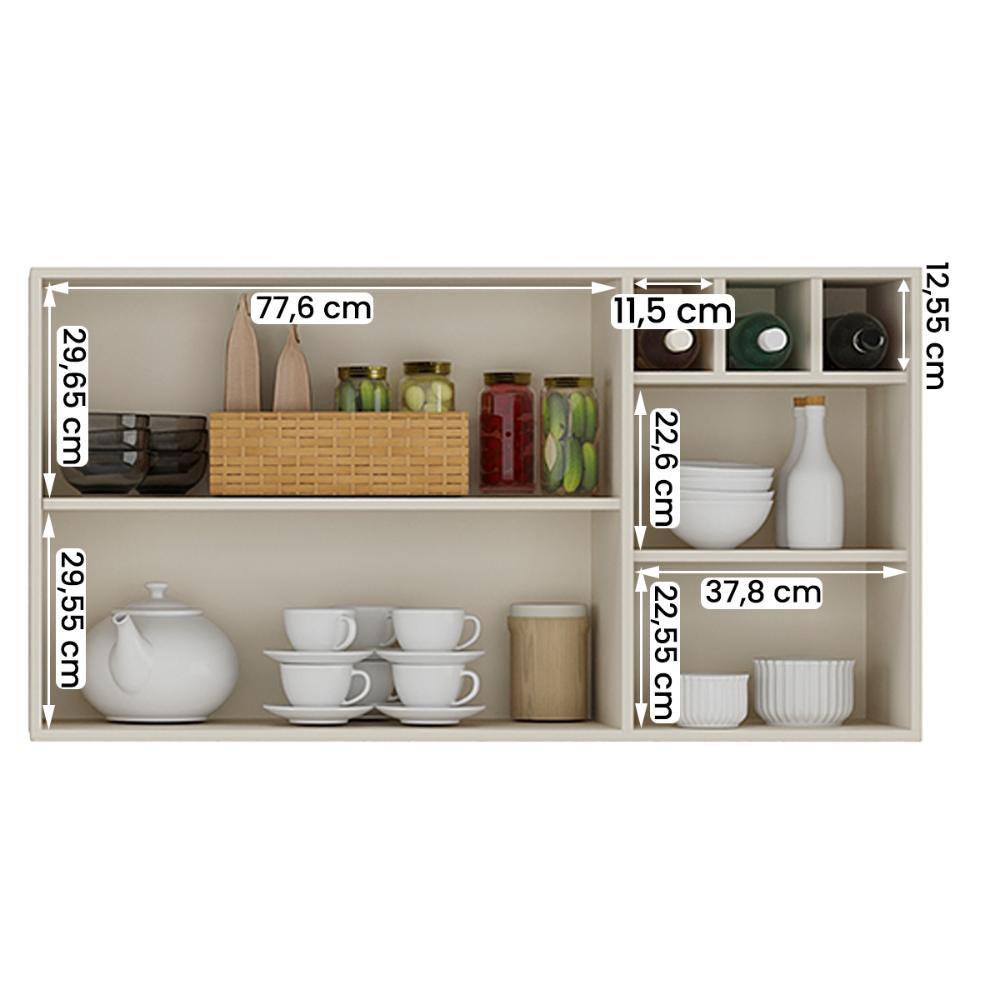 Aéreo Tunísia 120cm com Nicho 2 Portas e Prateleiras Off White/Canelato