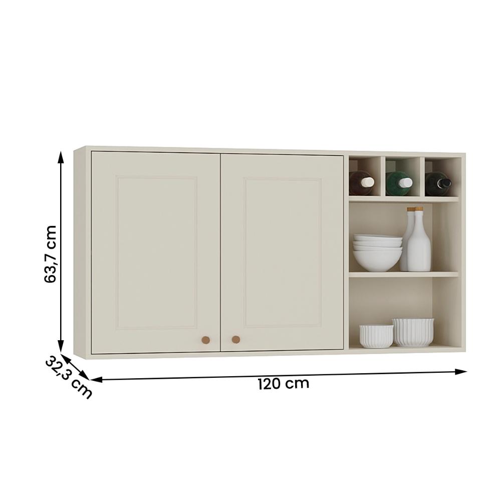 Aéreo Tunísia 120cm com Nicho 2 Portas e Prateleiras Off White/Canelato