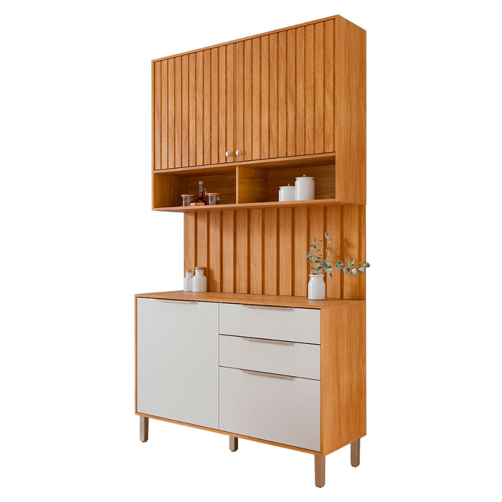 Aéreo com Balcão Painel Divina 120cm 4 Portas e 2 Gavetas Cinamomo/Branco