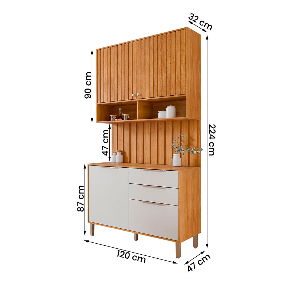 Aéreo com Balcão Painel Divina 120cm 4 Portas e 2 Gavetas Cinamomo/Branco